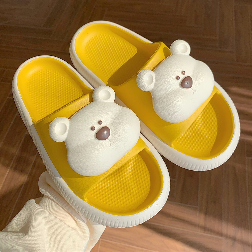 Soft bottom home summer slippers female cartoon slippers three-dimensional soft cute bear indoor street sandals girl slippers