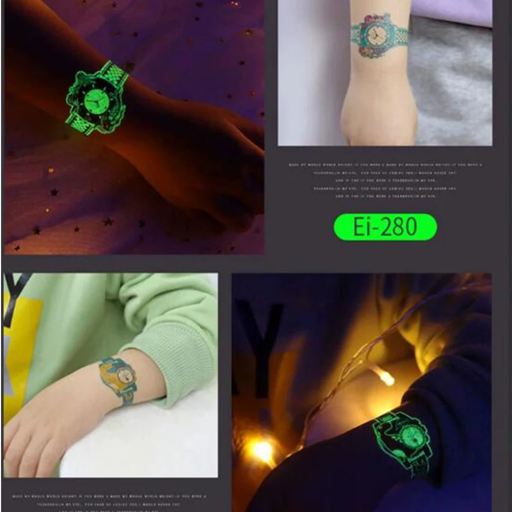 10Pcs Kids Luminou Watch Temporary Tattoos Mixed Style Water Transfer Sticker Glow In The Dark Party Supplie Gifts For Children*