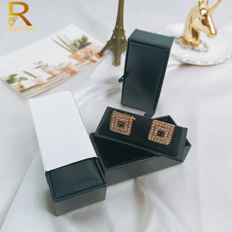 1pc Quality Mens Cufflinks Package Casket Black Leather Cufflinks Jewelry Storage Organizer Gift Box Case Holder