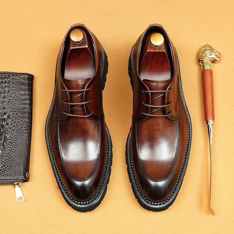 Business Casual For Men, Made Of Genuine Leather Cowhide, With Pointed Tips And A Thick British Sole Inside. Men's Shoes, Derby Shoes