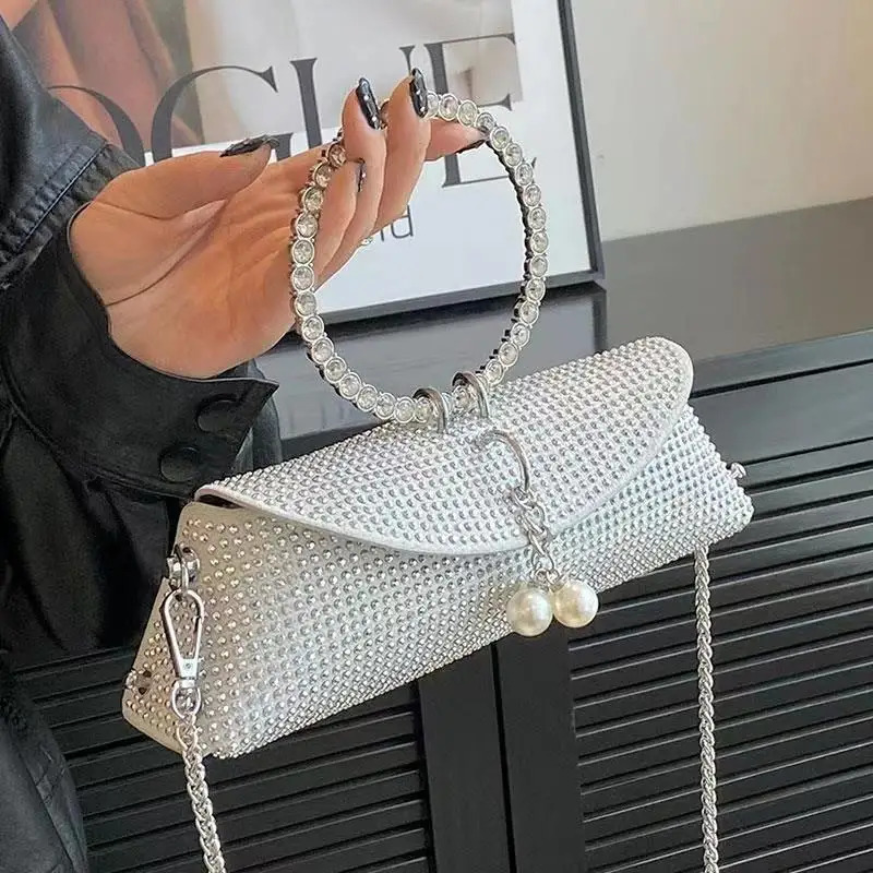 Diamond handbag womens wedding handbag sparkling Rhinestone ball party bride sparkling evening clutch square handbag 241031