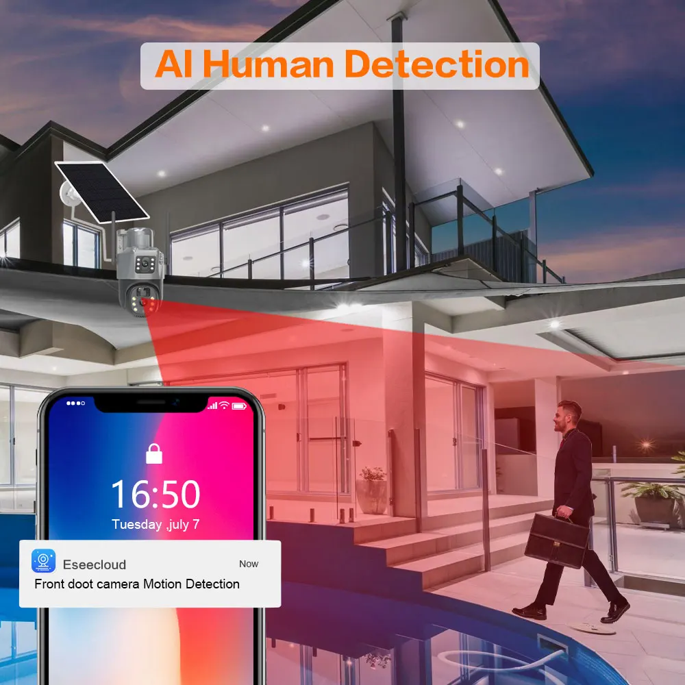4K 8MP Zoom WiFi Dual Lens PTZ Solar Cameras Dual Screens PIR Human Tracking Outdoor WIFI Security CCTV Surveillance IP Cam
