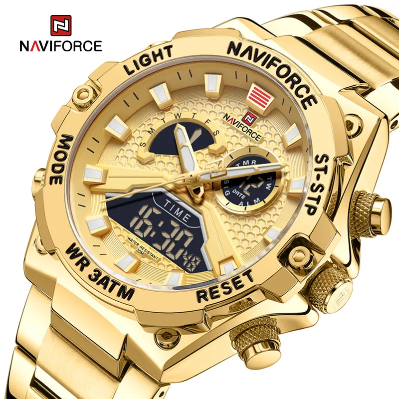 NAVIFORCE New Military Sport Watches Mens Quartz Dual Display Digital Chronograph 30m Waterproof Clock Male Relogio Masculino