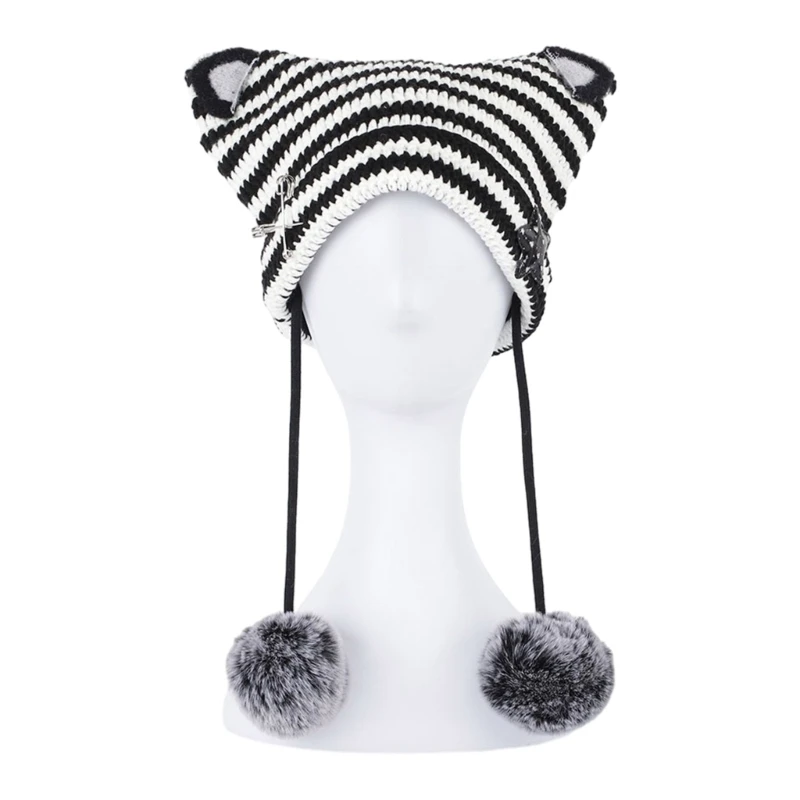 Popular Female Hat Knitting Beanie Hat with Cats Ear Y2K Women Winter Warm Hat Dropshipping