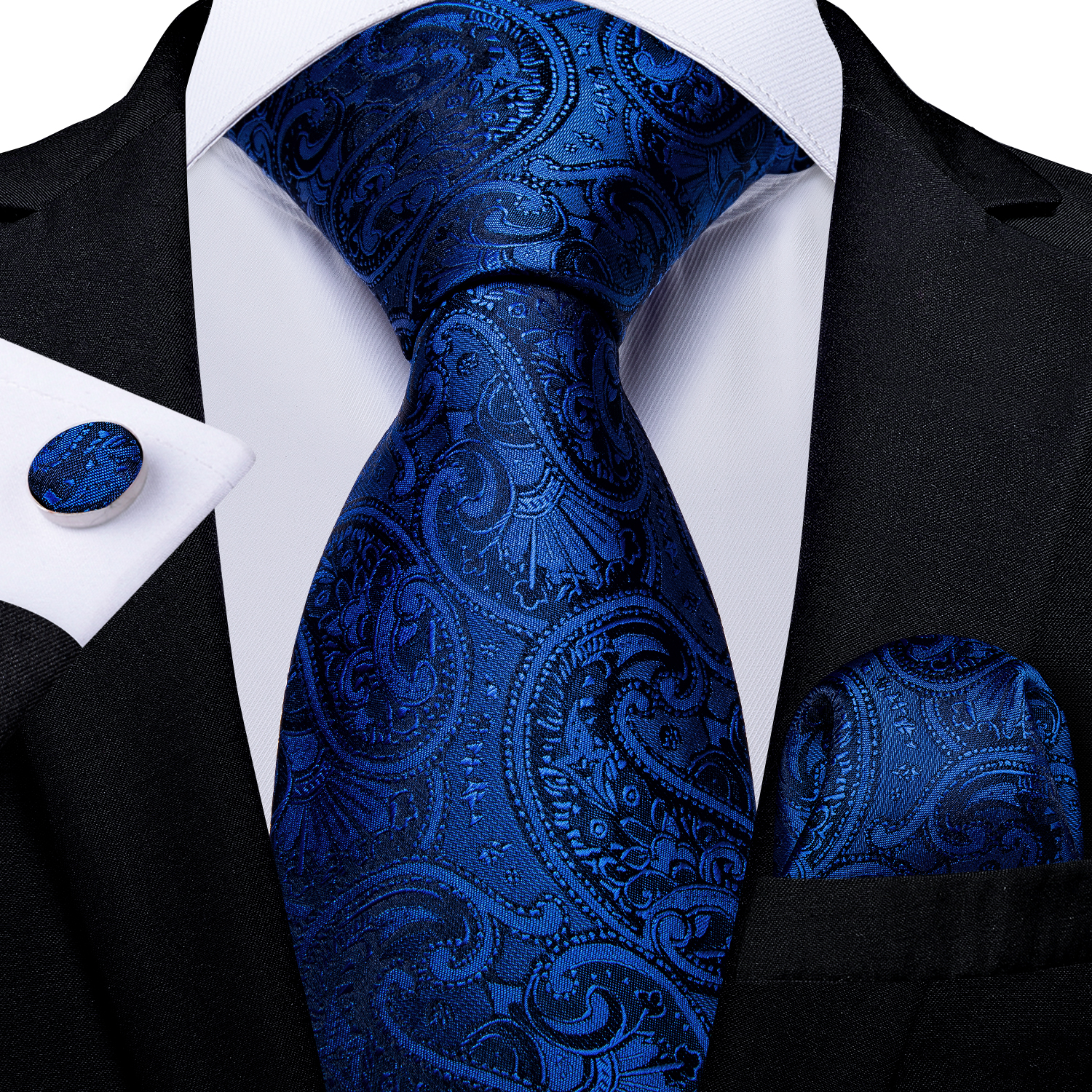 Luxury 3 Pack Men's Tie Set Red Blue Black Paisley 100% Silk Tie Handkerchief Cufflinks Tie Clip Box Set Gift For Men DiBanGu
