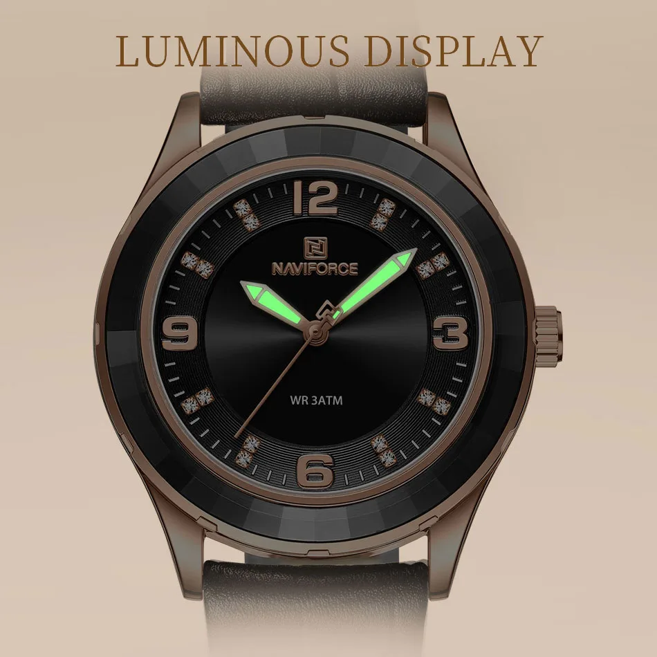 NAVIFORCE New Women's Luxury Watch High Quality Waterproof Female Quartz Wristwatches Leather Bracelet Ladies Clock Reloj Mujer