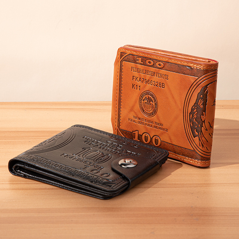 Wallet Short Fashion Brand Personalized Beauty Money Men's Double Fold Buckle Multi Card Leather Clip Silver Bag