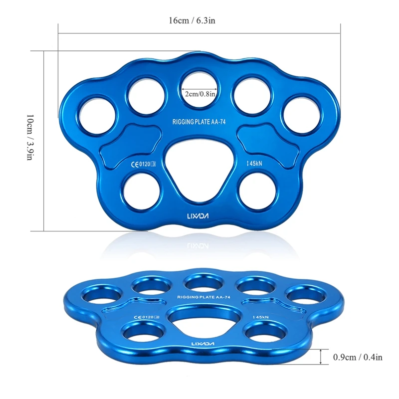1 Piece 8 Holes Outdoor Paw Rigging Plate 45KN Rock Climbing Mountaineering Anchor Point Connector Gear Rigging Plate Blue