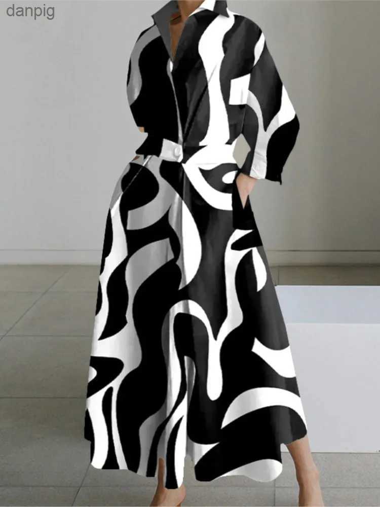 Urban Sexy Dresses Autumn Dress Long Slave Dot Printed Elegant Womens Long Dress 2023 White Casual V-neck Shirt Party Long Dress Robe Womens Y240402