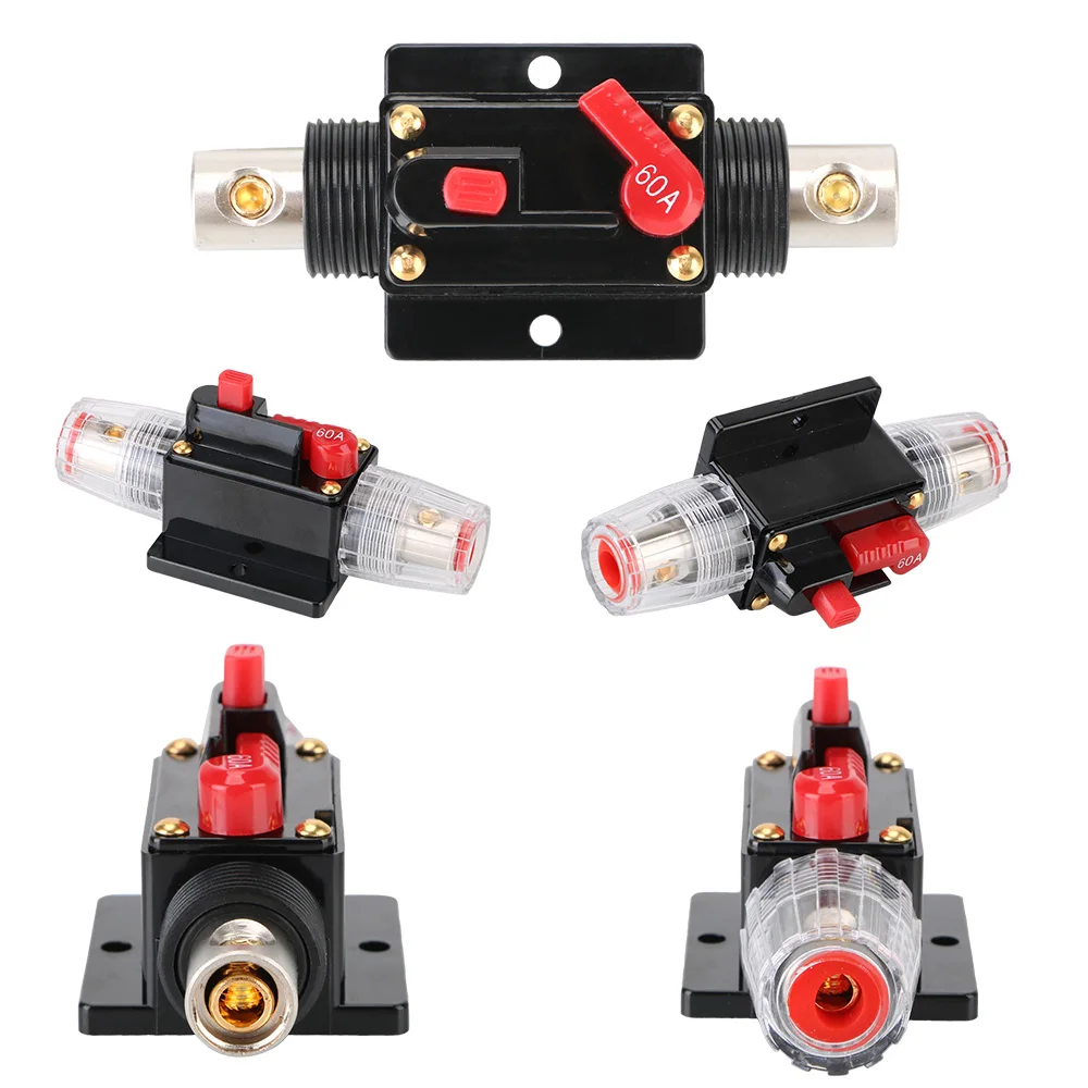 Fuse Holder Stereo Amplifier Refit Fuse Adapter 12V/24V Car Truck Audio Amplifier 60A 100A Resettable Insurance Circuit Breaker