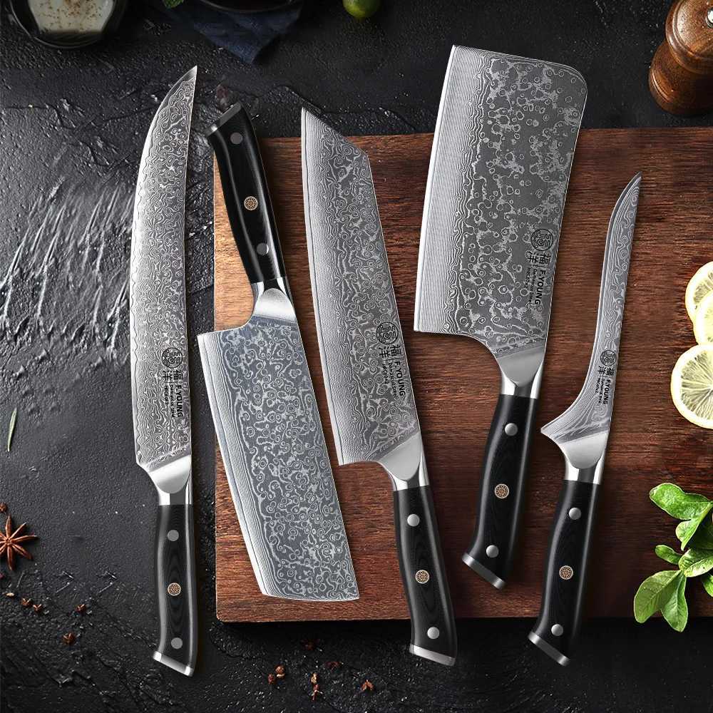 F. Young Professional Kitchen Knife Damascus Steel Japanese Chef Knife Slicer Sashimi Practical Fruit Cooking Kitchen Utensils X241102