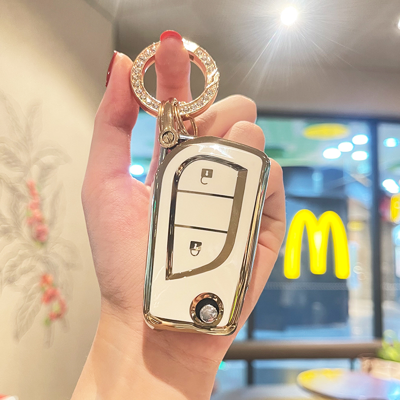 2 Buttons TPU Smart Car Key Case Cover Shell for Toyota Yaris Rav 4 2016 2017 for PEUGEOT 108 Holder Rebble Ring Car Keychain