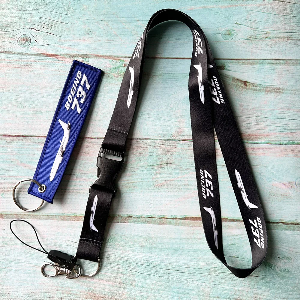 1 Set Boeing 737 Lanyards Key Chain Set Neck Strap Phone Chaveiro llavero Lanyard for ID Card Holder Flight Crew Gift for Pilot