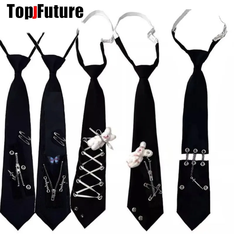 Women Men Gothic Punk Pre-Tied Y2K Girl Boys Ties Japanese Style Shirt School Student Uniform Necktie Accessories Wholesale