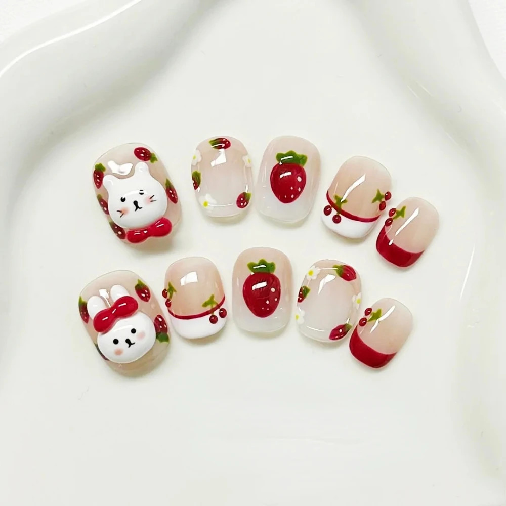 10 handmade pressed nails short square fake nails Christmas and Year limited edition red diamond nail n with set 241031