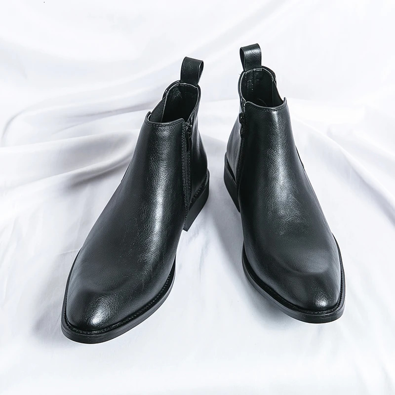 side zipper mens formal boots English high top leather ankle boots mens Chelsea boots casual dress shoes 241031