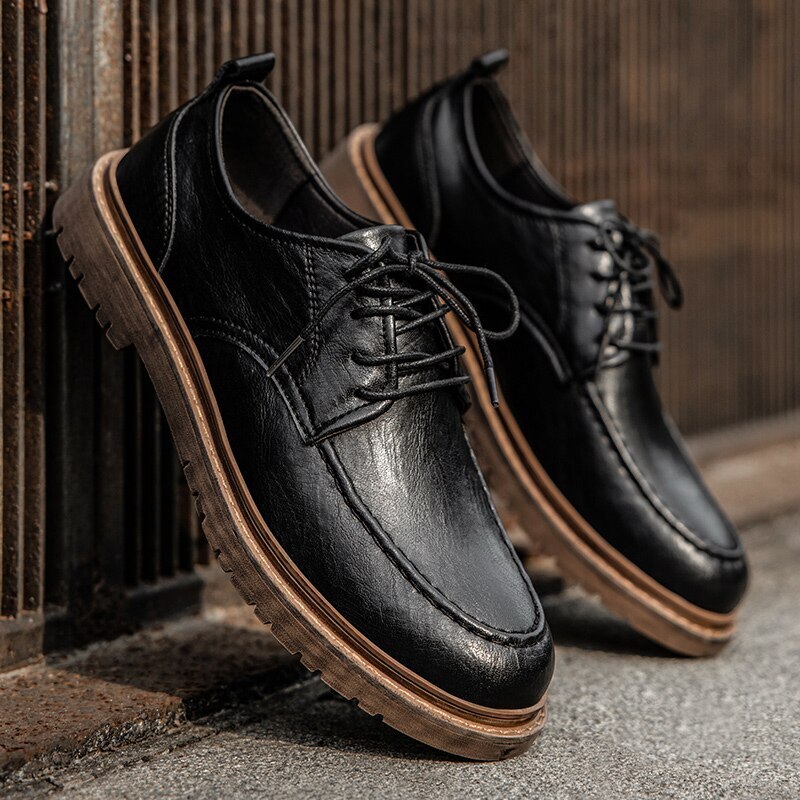 Casual Shoe Classic Handmade Loafers for Men Lace-up Genuine Leather Shoes Oxford Business Sneakers Men's Work Boots 82fc6
