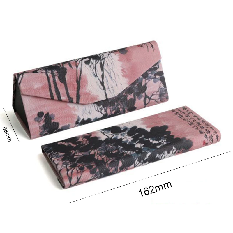 Foldable Triangular Glasses Case Vintage Pattern Chinese Tend Ink Painting Myopia Eyeglasses case Portable Hard Box With Cloth