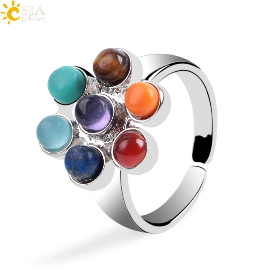 CSJA Natural Stone Jewelry Set suitable for women 7 chakras chip beads healing bracelet ring necklace earrings spiritual jewelry G693 241031