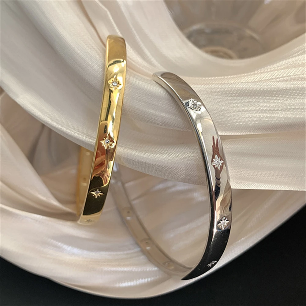 Silver Cuff Bangles For Women Silver/ Gold Color Zirconia Star Open Charm Bangle & Bracelets Pulseira Femme Trendy Jewelry Gifts