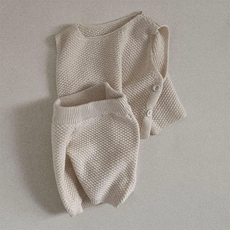 Baby knitted sleeveless suit children's cotton vest shorts simple sports two-piece summer children's clothes