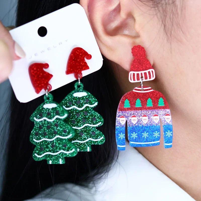 Christmas Tree Sweater Bell Santa Claus Red House Pendant Earrings Womens Christmas Series Christmas Gifts Jewelry 241031