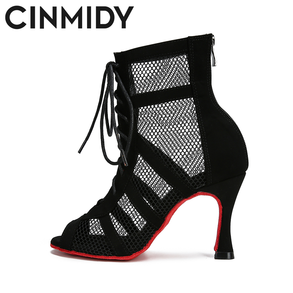 CINMIDY Lace Up Dance Shoes Women's Red Sole Latin Dance Shoes Black Ballroom Dance High Heels Tango Modern Jazz Dance Boots