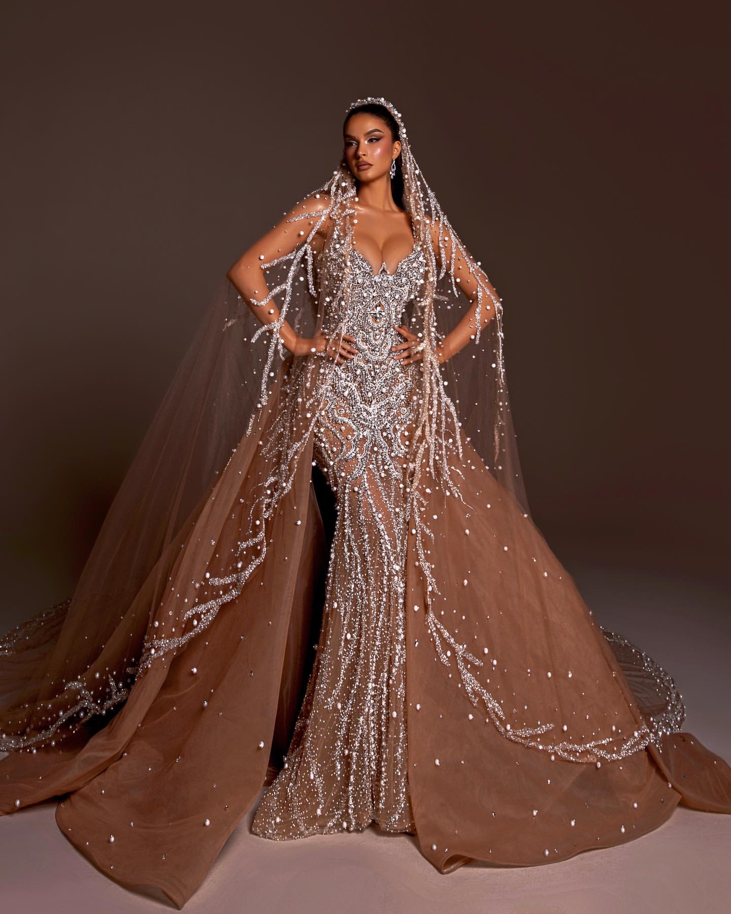 Mermaid Vintage Crystal Evening Elegant With Detachable Train Beaded Pearls Formal Ocns Prom Dress Straps Dresses For Special Ocn Robe De Soiree Es