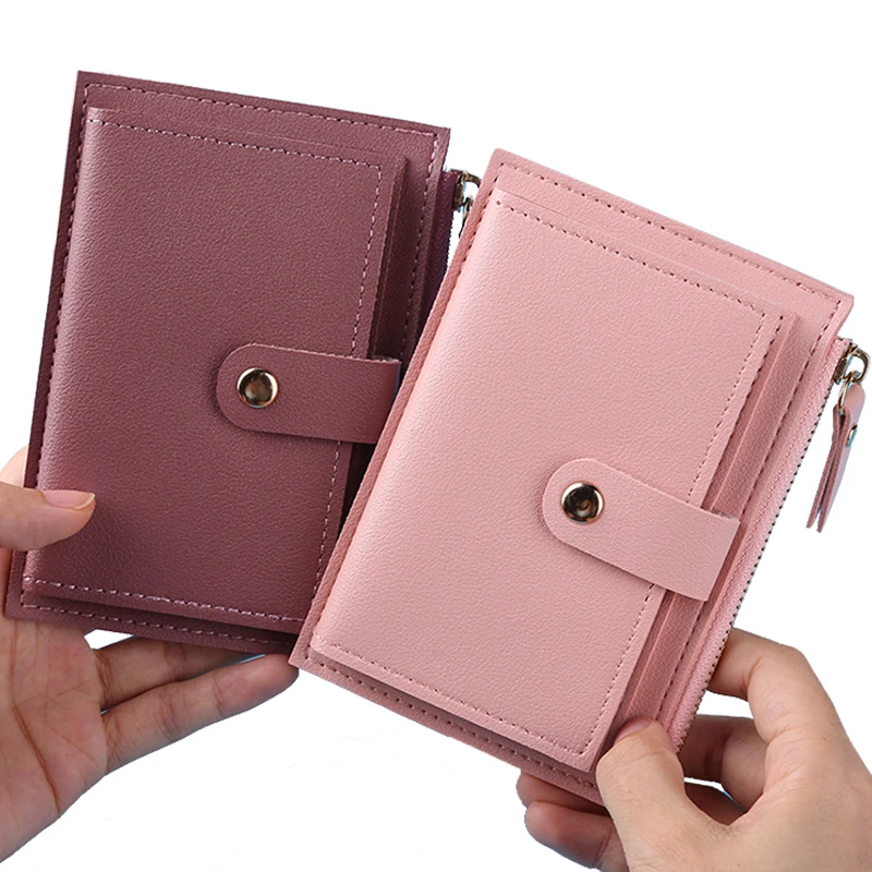 Simple Wallets PU Leather Purse for Women Mini Hasp Solid Multi-Cards Holder Coin Short Wallets Slim Small Wallet Zipper Bags