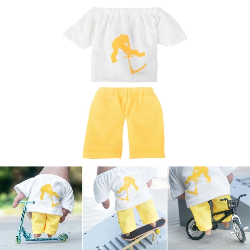 Mini Fingertip Clothes Set Finger Pants T-shirt Scooter Skateboards Tools Outfit Accessories for Kids Children Toy Game P31B