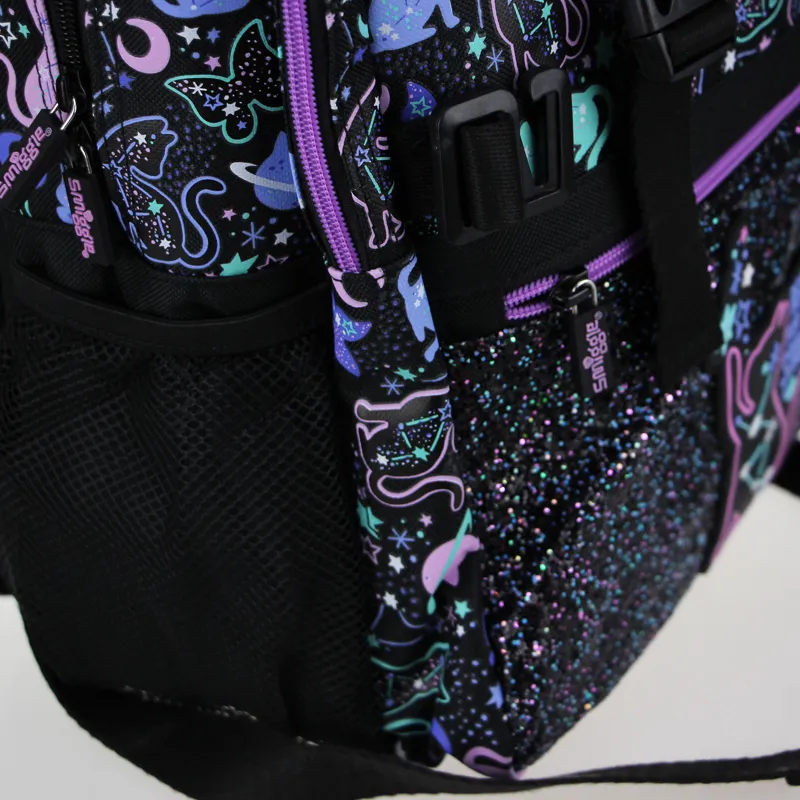 Australia Smiggle Original High Quality Children's School Bag Kawaii Girls Backpack Beautiful Black Starry Cat 18 Inch Kids Bags
