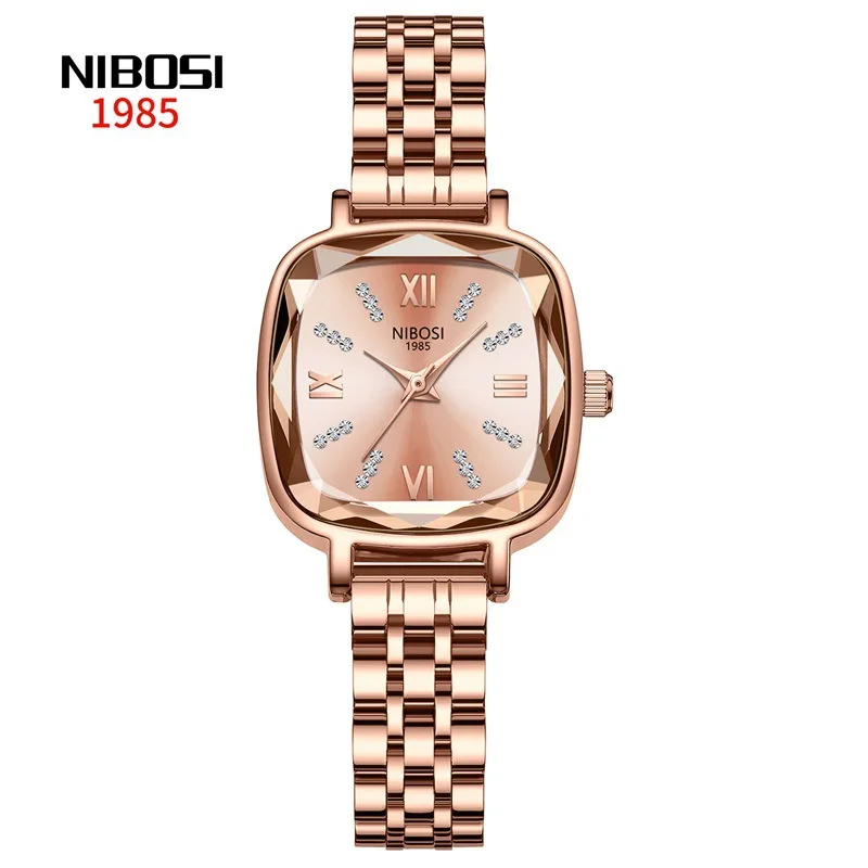 NIBOSI 2023 New Rose Gold Women Watches Creative Steel Women's Bracelet Wrist Watches Ladies Square Waterproof Relogio Feminino