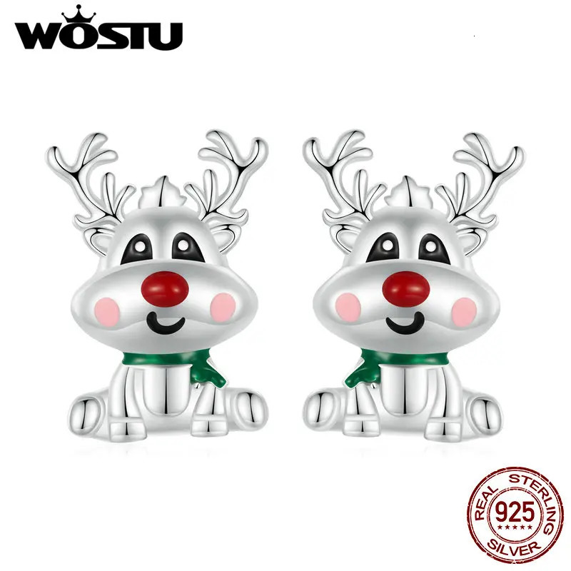 WOSTU 925 sterling silver lucky Christmas reindeer stud earrings cute animal earrings womens jewelry party birthday gift 241031