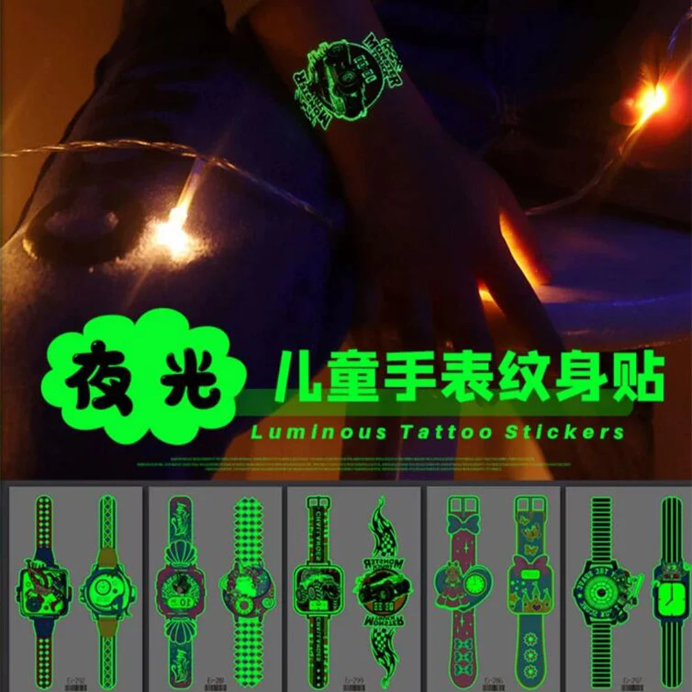10Pcs Kids Luminou Watch Temporary Tattoos Mixed Style Water Transfer Sticker Glow In The Dark Party Supplie Gifts For Children*