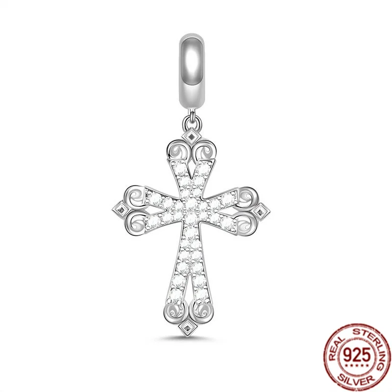 Authentic 925 Sterling Silver Radiant Star Festive Snowflake Jesus Cross Dangle Charm Bead Fit Original Bracelet Jewelry