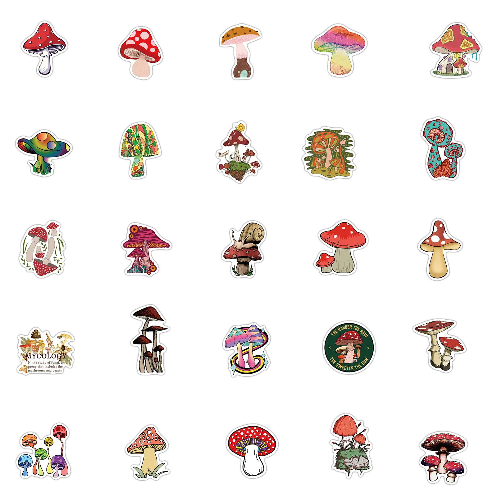 50pcs Aesthetic Mushroom Stickers Pack for Water Bottle, Mushroom Decor Gifts for Women Girl, Cute Vinyl Waterproof Decals