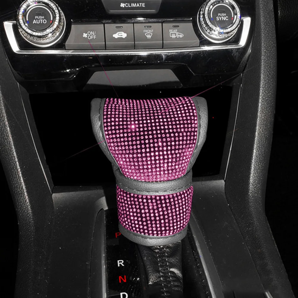 Bling Leather Auto Gear Shift Knob Cover Universal Crystal Rhinestones Car Accessories for Women