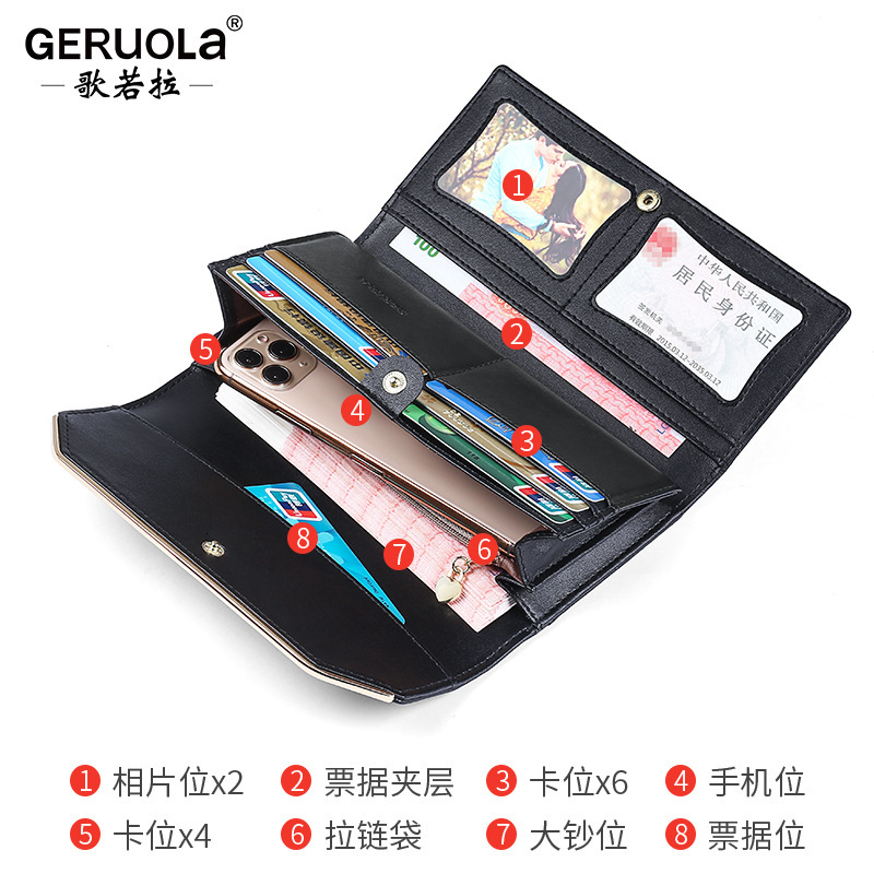 New designer wallet for women, long, large capacity, multi card handheld with leather wallet, mobile phone bag