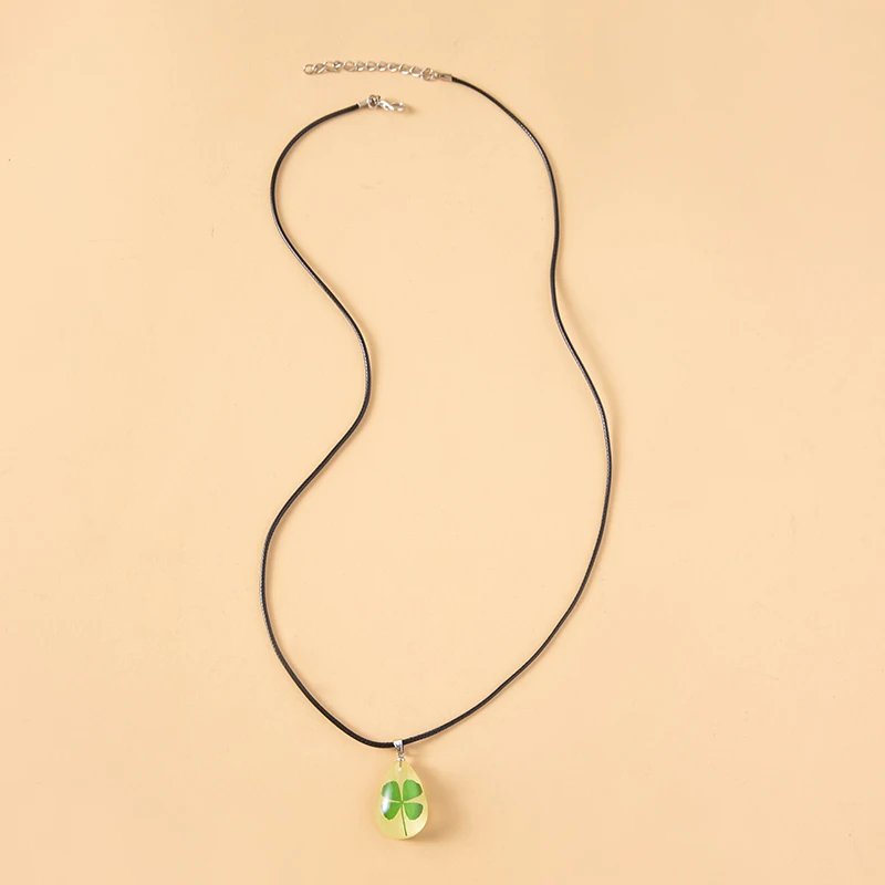 Four Leaf Clover Necklace Glow In the Dark Water Drop Dried Flower Pendant Necklaces 5f5e1 5 dbf57