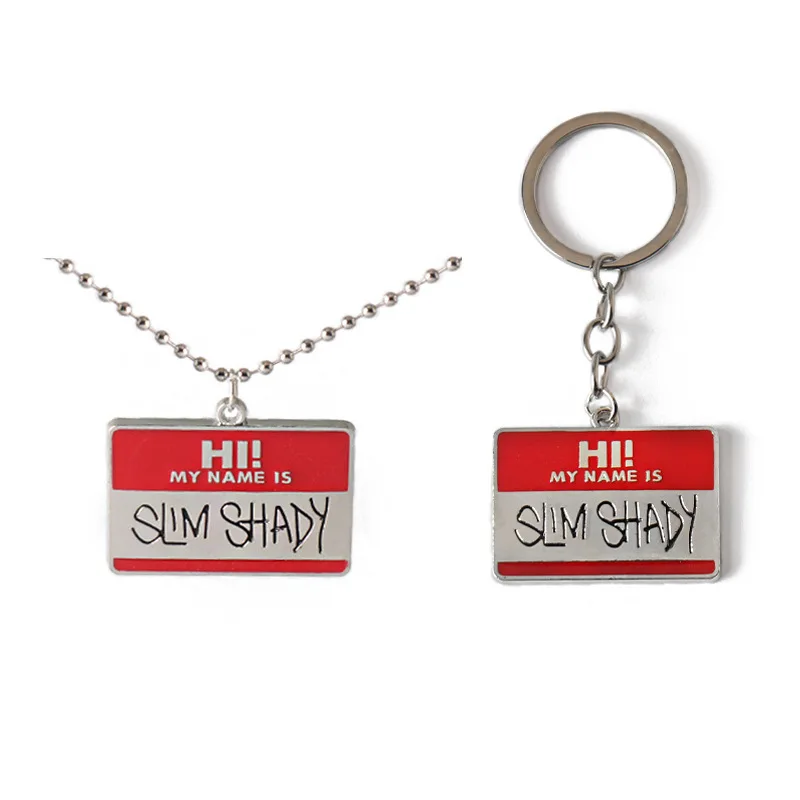 Hi My Name Is Slim-Shady Hippie Choker Necklace Pendant Men Square Necklaces Alloy Bead Chain Rapper Jewerly Keychain