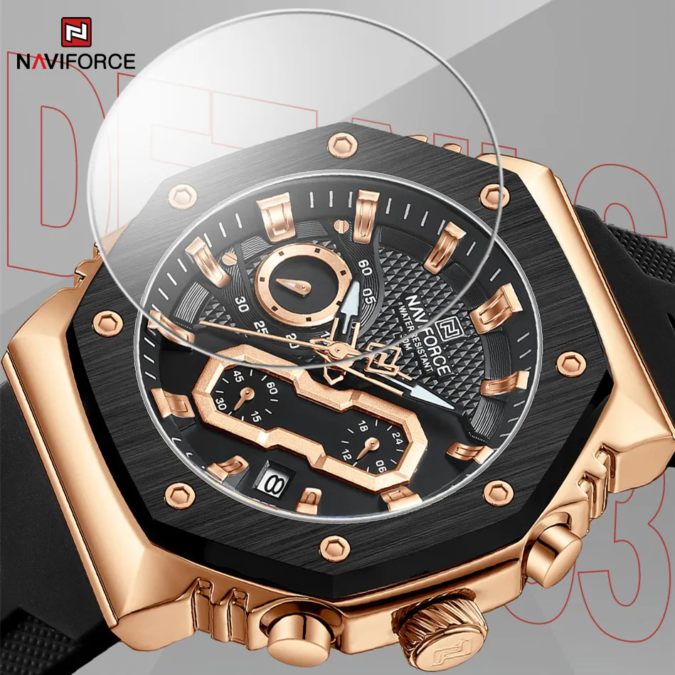 NAVIFORCE Men's Lovers Watch Sports Silicone Strap Chronograph Quartz Wristwatches Luminous Waterproof Clock Relogio Masculino
