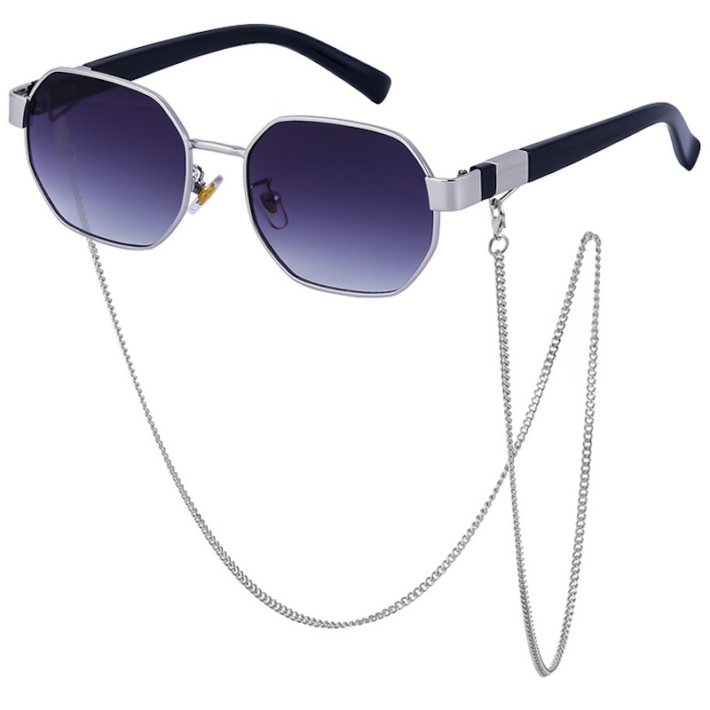 Vintage Sunglasses Women With Chain Small Frame Hexagon Luxury Brand Designer Punk Sun Glasses For Ladies Shades Fashion Square Sexy Cat Eye Oval Meta