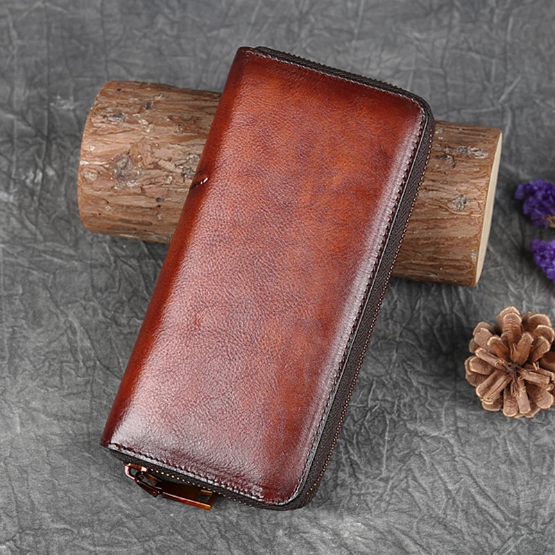 Women Long Wallet Zipper Purse Genuine Leather ID/Credit Card Cash Holder Dragonfly Design Retro Female Cowhide Money Clutch Bag
