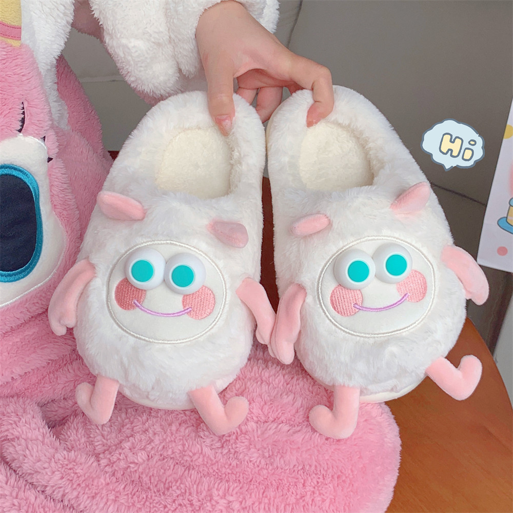 Personality Fun Plush Monster slipper for Women Girls Ladies Fall Winter Warm fur slide Furry plush mule Luxury women's shoes Flat slipper slide 