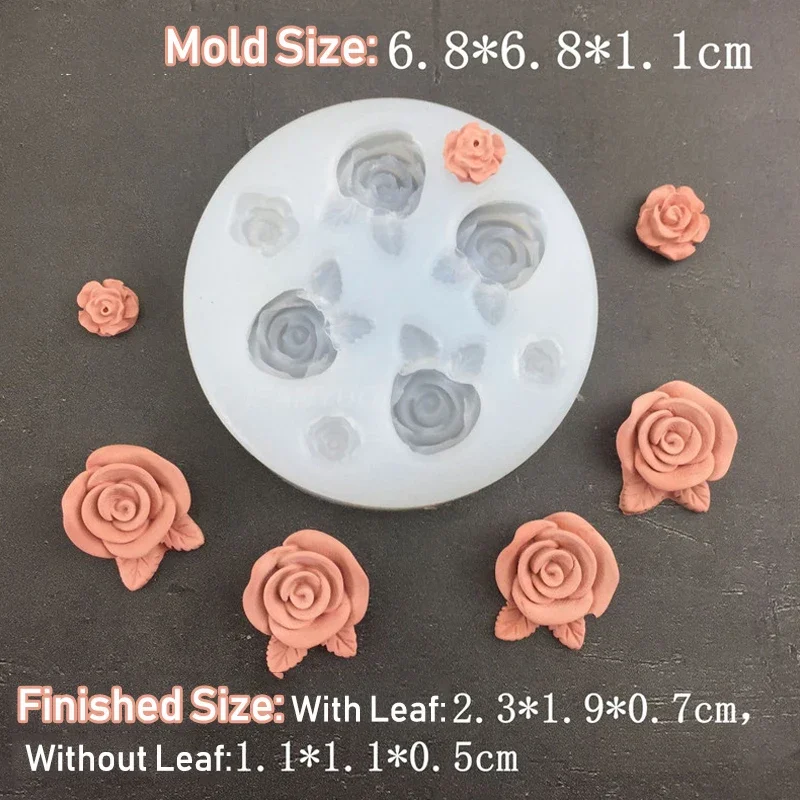 Mini Rose Flower Silicone Mold with Leaf Clay Plaster Mold Candy Chocolate Fondant Cake Decor Wedding Cupcake Topper Baking Mold