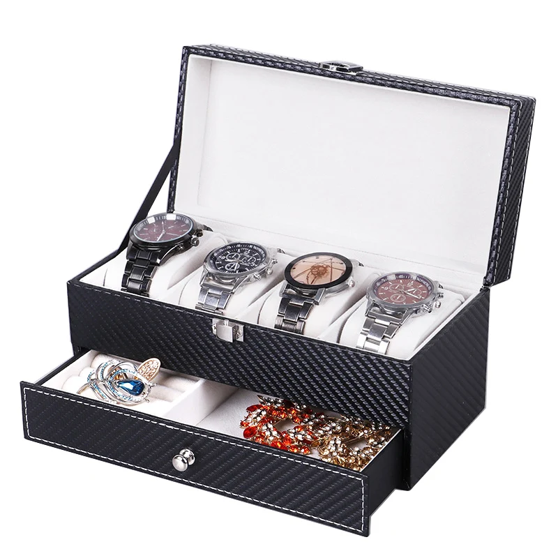 Luxury Double Layer Watch Box Organizer Men Black PU Leather Watch Case Holder Storage Box for Quartz Watches Gift Jewelry Box