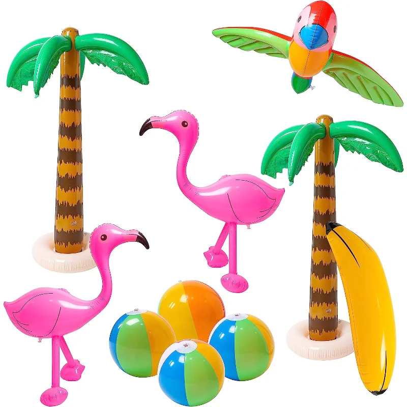 Inflatable Palm Tree Flamingo Banana Beach Ball Parrot Beach Pool Toys for Hawaiian Party Summer Pool Beach Party Decorations