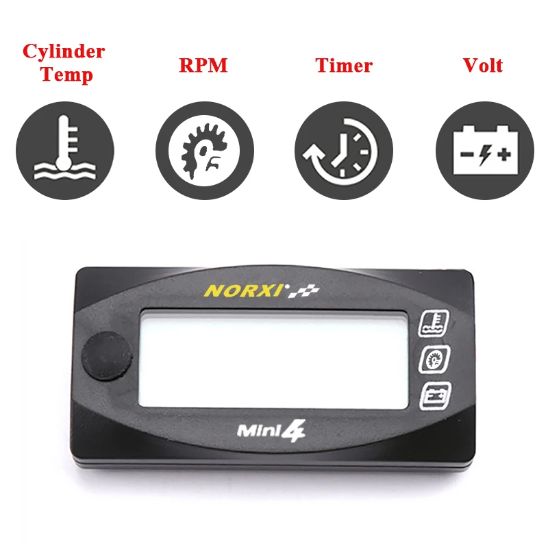 Motorcycles cylinder head temperature Voltage Time RPM Norxi Mini 4 in 1 LED Digital Display Quad meter for nmax with holder