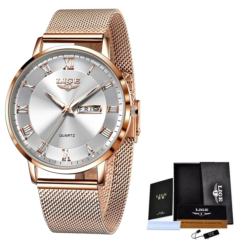 2024 LIGE Luxury Ladies Watch Women Waterproof Rose Gold Steel Strap Women Wristwatch Top Brand Bracelet Clocks Relogio Feminino