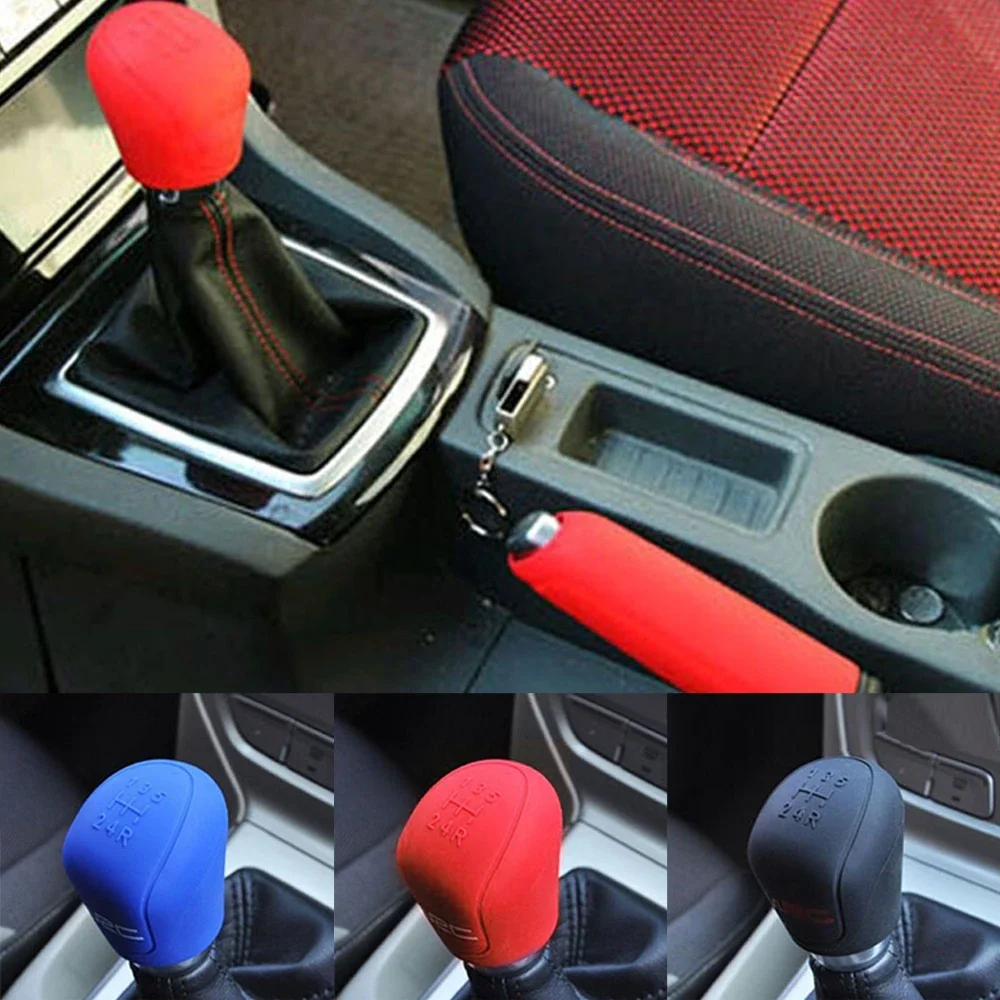 Car Universal Auto Manual Silicone Shift Glove Gear Head Knob Cover Handbrake Hand Brake Covers Soft Sleeve Case Skin Protector